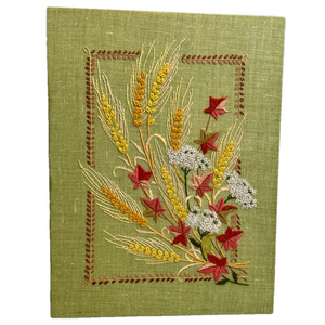 Vintage Leewards Kit Embroidered Crewel Wheat Floral Art Hand Made Green